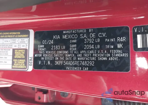 2024 Kia Forte Gt-Line from USA, damaged, VIN 3KPF54AD6RE748292